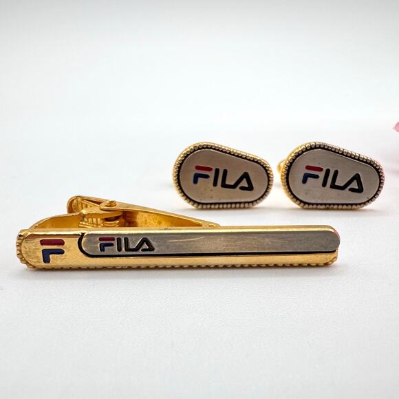 Rare Vintage FILA Tie Bar Tie Clip Cufflinks Set Logo 
Men’s Sporty 90s Sports - Picture 1 of 12